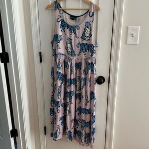 Nooworks Naomi Pink and Blue Tiger Print Midi Dress